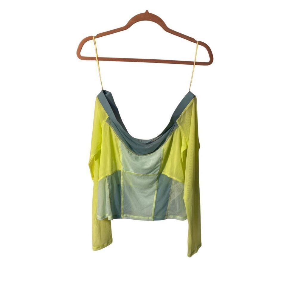 Guess NWT women’s lime green off shoulder Beatrix mesh top S/L